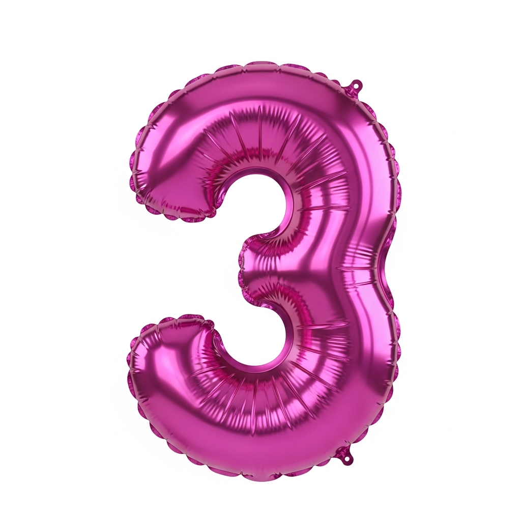 3 Yaş Rakam 40 İ̇nc Pembe Renk Folyo Balon 100 Cm