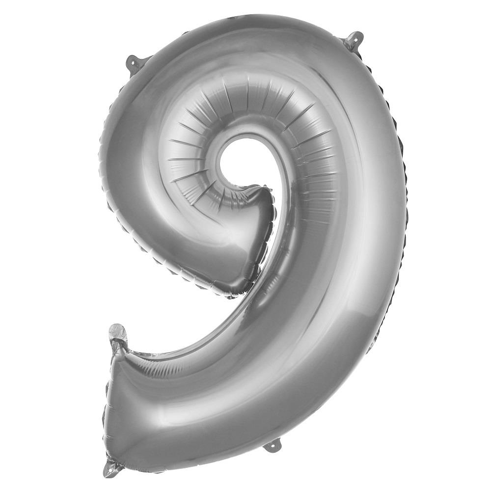 9 YAŞ RAKAM 40 İNC GÜMÜŞ RENK FOLYO BALON 100 CM