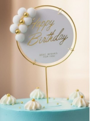 GOLD HALKA BEYAZ PONPONLU HAPPY BIRTHDAY PASTA SÜSÜ