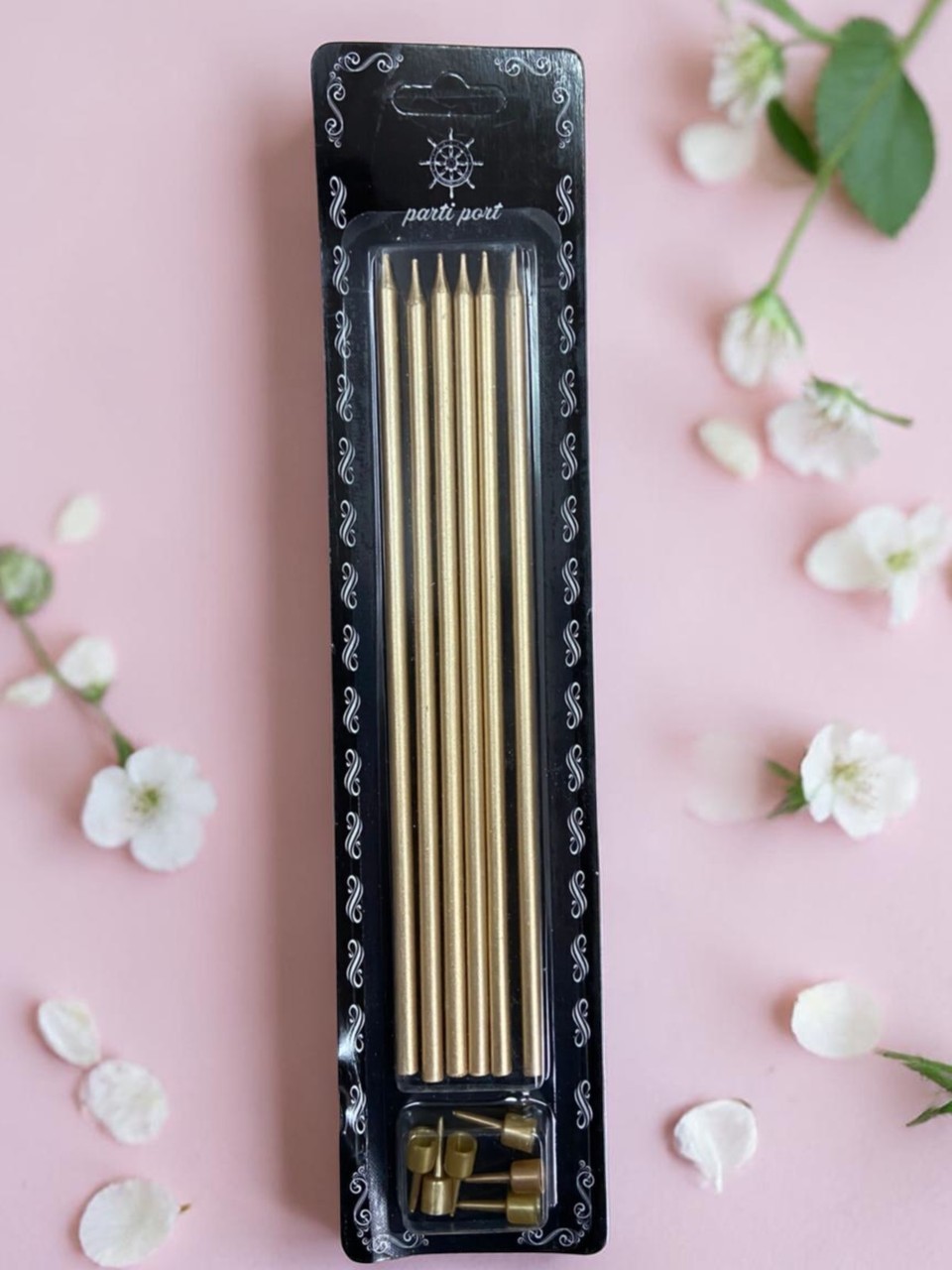 GOLD RENK 20 CM LÜKS İNCE ÇUBUK PASTA MUMU - 6 ADETLİ ÖZEL SET