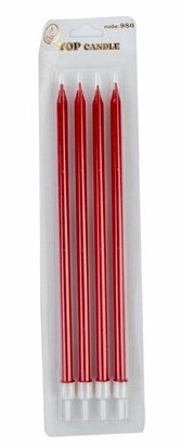 METALİK KIRMIZI 20 CM LÜKS İNCE ÇUBUK PASTA MUMU - 4 ADETLİ ÖZEL SET