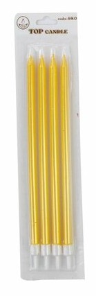 METALİK GOLD 20 CM LÜKS İNCE ÇUBUK PASTA MUMU - 4 ADETLİ ÖZEL SET