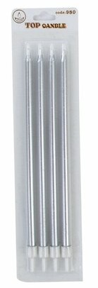METALİK GÜMÜŞ 20 CM LÜKS İNCE ÇUBUK PASTA MUMU - 4 ADETLİ ÖZEL SET