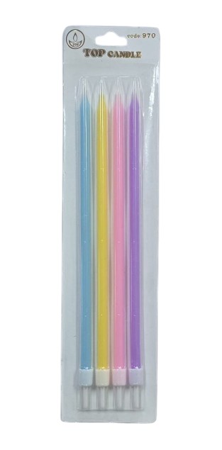 KARIŞIK RENKLİ 20 CM LÜKS İNCE ÇUBUK PASTA MUMU - 4 ADETLİ PASTEK SET