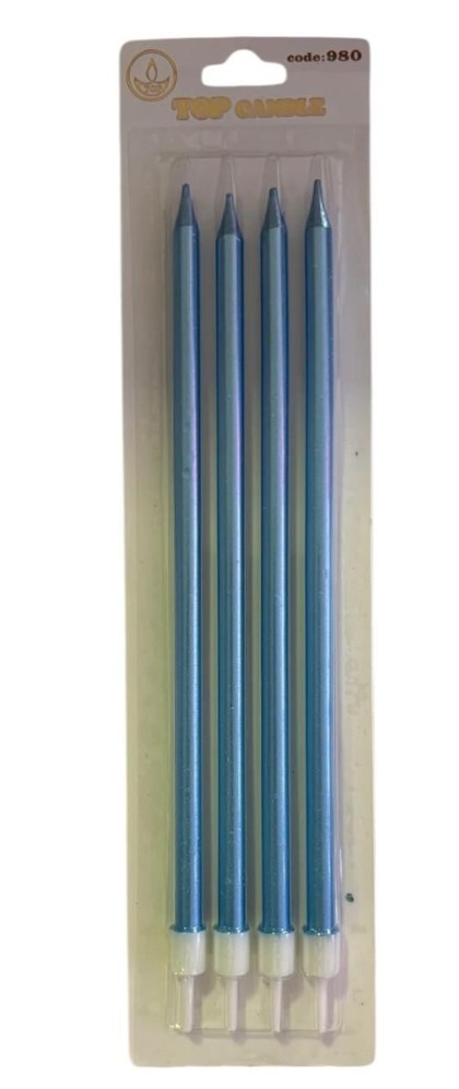 METALİK MAVİ 20 CM LÜKS İNCE ÇUBUK PASTA MUMU - 4 ADETLİ ÖZEL SET