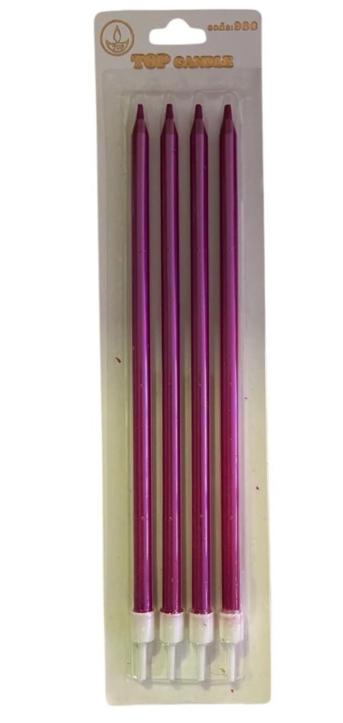 METALİK PEMBE 20 CM LÜKS İNCE ÇUBUK PASTA MUMU - 4 ADETLİ ÖZEL SET