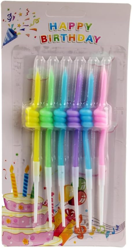 CURLY SPIRAL RENKLİ PASTA MUMU SETİ - 12 CM 6 ADET EĞLENCELİ KIVRIMLI TASRARIM
