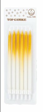 METALİK GOLD BEYAZ GRADYAN PASTA MUMU - 14 CM EKSTRA UZUN VE ŞIK 6 ADET