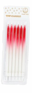 METALİK KIRMIZI BEYAZ GRADYAN PASTA MUMU - 14 CM EKSTRA UZUN VE ŞIK 6 ADET