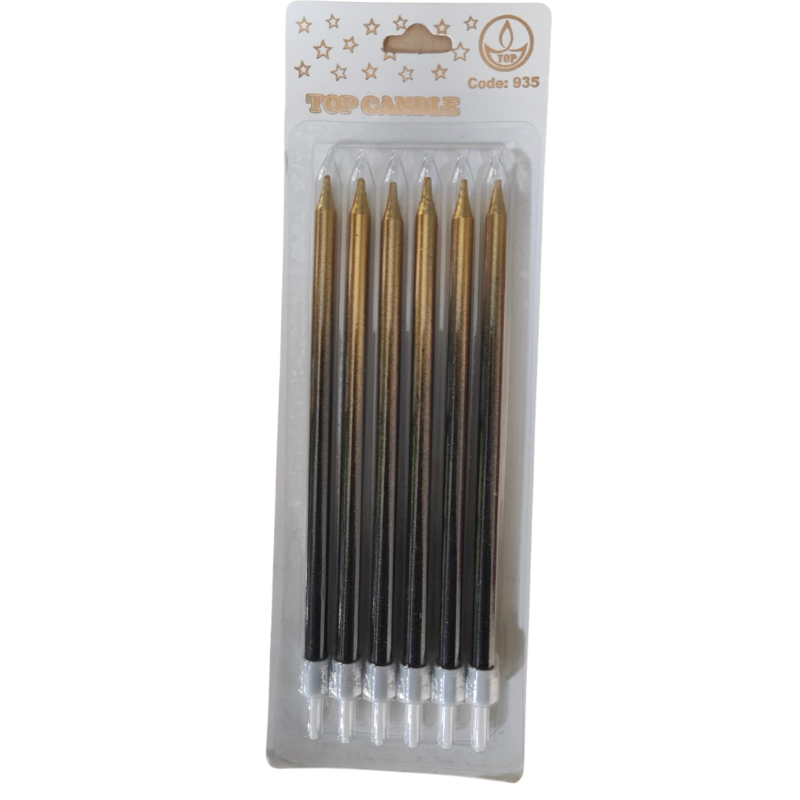 METALİK GOLD SİYAH GRADYAN PASTA MUMU - 14 CM EKSTRA UZUN VE LÜKS 6 ADET