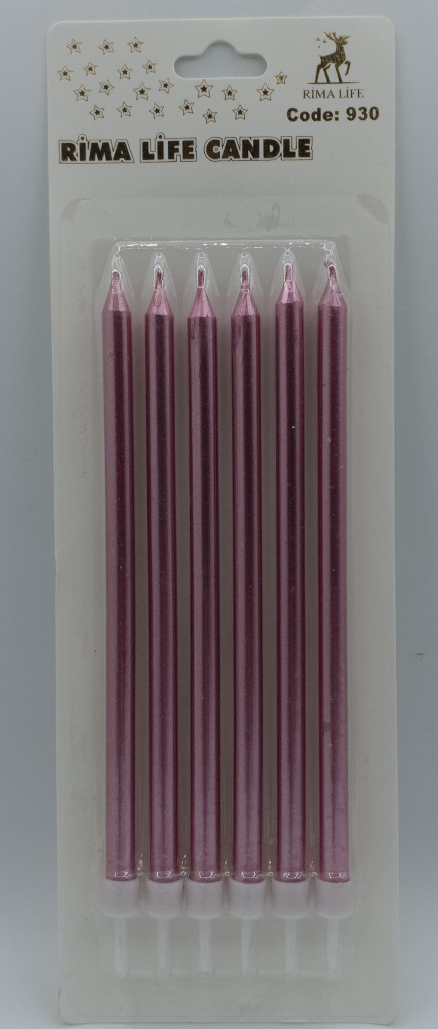 METALİK FUŞYA PEMBE PASTA MUMU SETİ - 14 CM EKSTRA UZUN VE CANLI 6 ADET