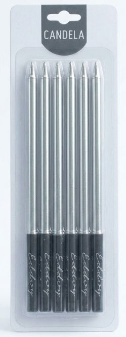 METALİK GÜMÜŞ VE SİYAH ÇİFT RENK PASTA MUMU SETİ - 15 CM EKSTRA UZUN VE LÜKS 5 ADET