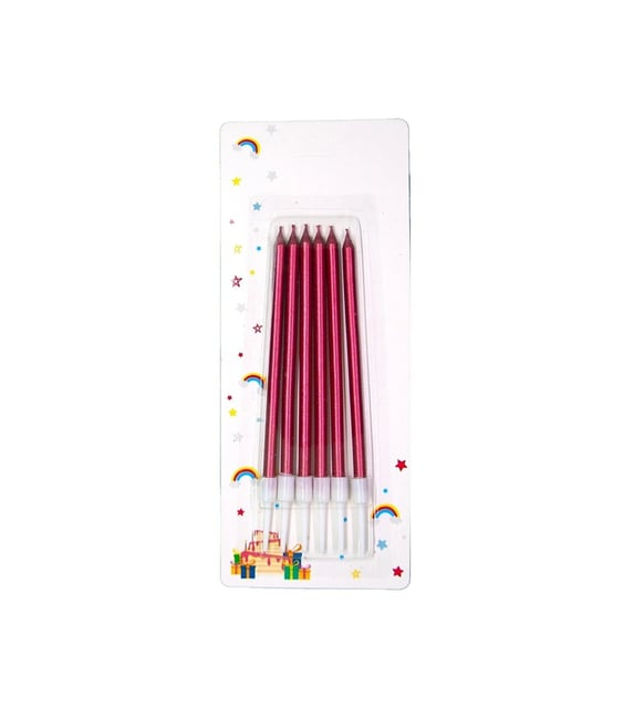 METALİK KIRMIZI PASTA MUMU SETİ - 10 CM ŞIK VE ZARİF 6 ADET