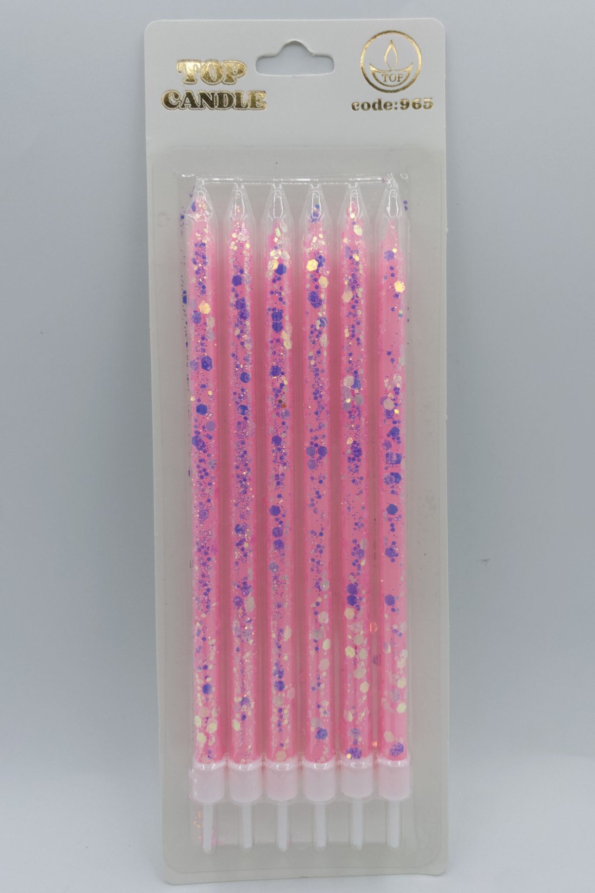 HOLOGRAFİK SİMLİ PEMBE PASTA MUMU SETİ - 14 CM EKSTRA UZUN VE IŞILTILI 6 ADET