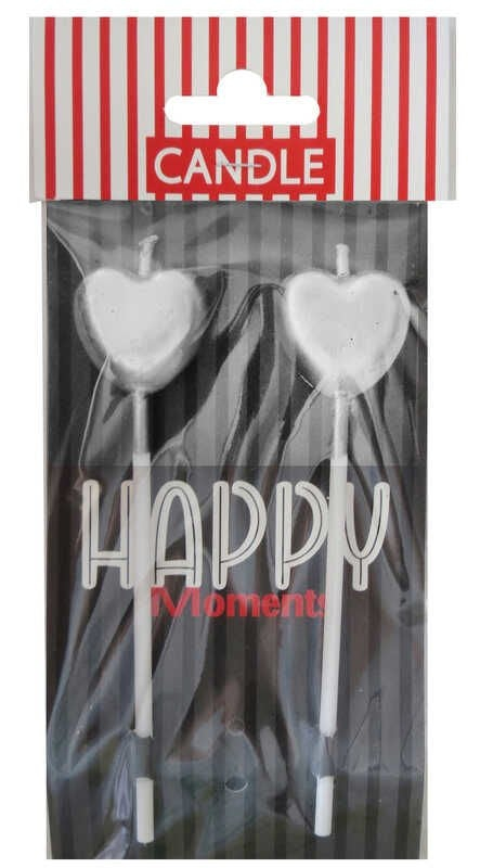 METALİK GÜMÜŞ İKİLİ KALP PASTA MUMU SETİ - 10 CM ŞIK VE ELİT DEKORATİF MUM