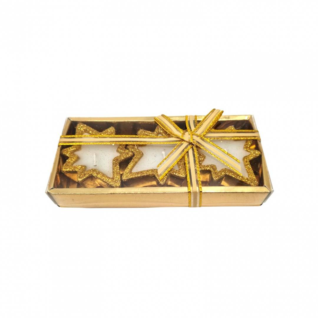 SİMLİ GOLD ÇERÇEVELİ YILDIZ PASTA MUMU SETİ - LÜKS VE IŞILTILI 4 ADET