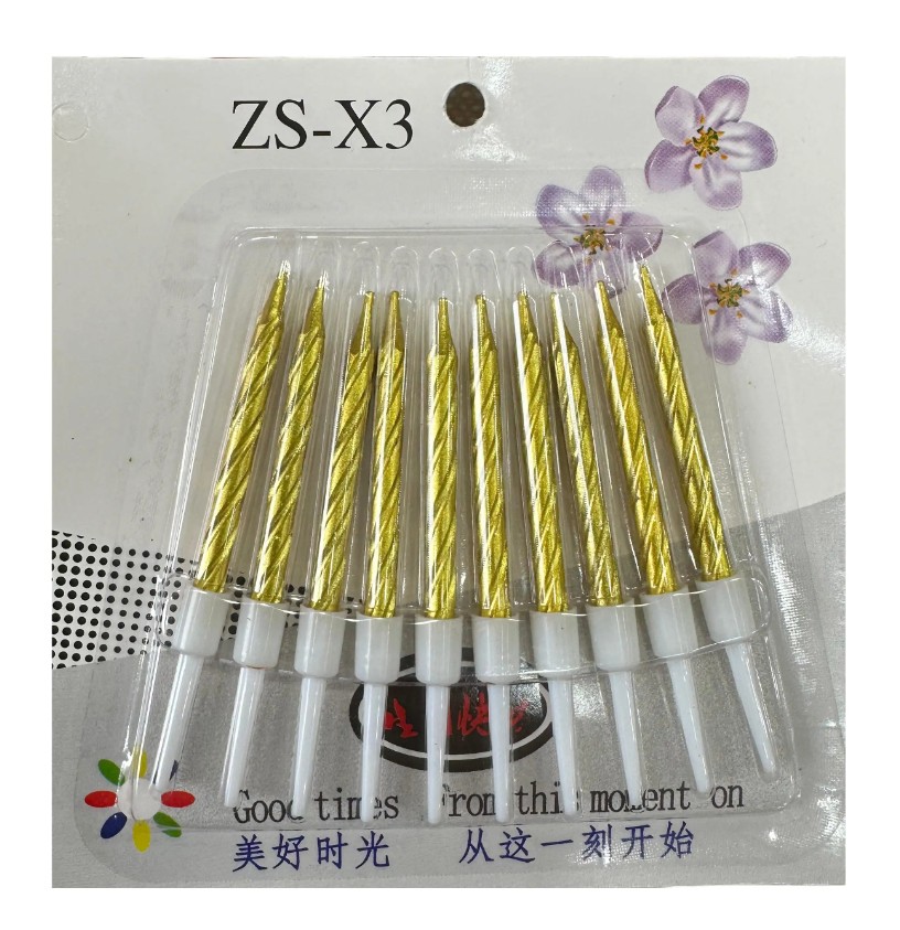 METALİK GOLD BURGULU PASTA MUMU SETİ - 5 CM ŞIK VE KLASİK 10 ADET