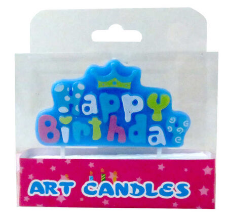 MAVİ TAÇ TEMALI HAPPY BIRTHDAY PASTA MUMU - 8X7 CM TEK PARÇA EĞLENCELİ TASARIM