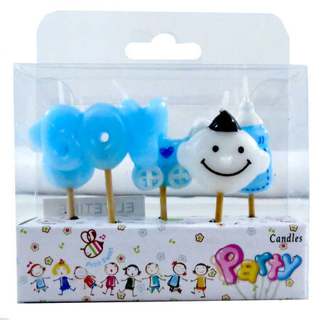 MAVİ BOY VE BEBEK TEMALI PASTA MUMU SETİ - 4X7 CM SEVİMLİ BABY SHOWER 5 ADET