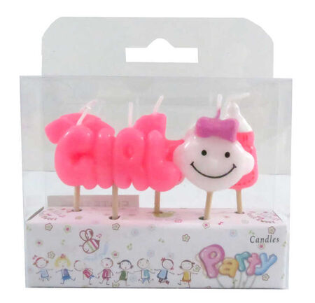 PEMBE GIRL VE BEBEK TEMALI PASTA MUMU SETİ - 4X7 CM SEVİMLİ BABY SHOWER 5 ADET
