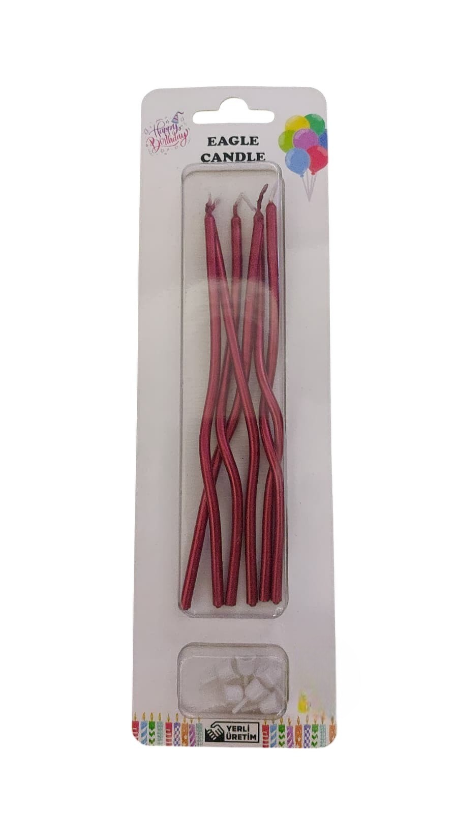 METALİK KIRMIZI DALGALI PASTA MUMU SETİ - 14 CM EKSTRA UZUN VE DİNAMİK 6 ADET