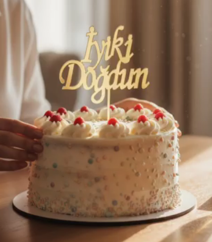 GOLD PLEKSİ "İYİKİ DOĞDUN" PASTA SÜSÜ (TOPPER) - 13X11 CM AYNALI ŞIK TASARIM