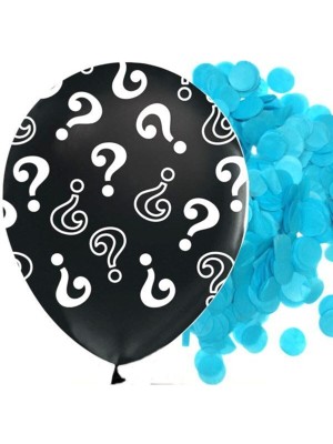 SİYAH KONFETİLİ CİNSİYET BELİRLEME BALONU - 18 İNÇ MAVİ KONFETİ DOLGULU SÜRPRİZ BALON ERKEK