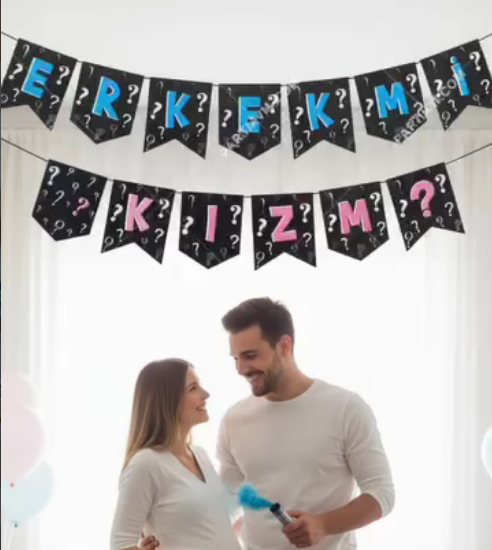 CİNSİYET BELİRLEME "ERKEK Mİ KIZ MI" BANNER - 200 CM BOYUNDA SORU İŞARETLİ GENDER REVEAL AFİŞ