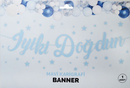 MAVİ KALİGRAFİ "İYİKİ DOĞDUN" BANNER - 1 ADET DEKORATİF DOĞUM GÜNÜ AFİŞİ