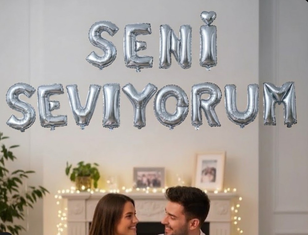 GÜMÜŞ "SENİ SEVİYORUM" FOLYO BALON SETİ - 13 PARÇA 16 İNÇ MODERN VE ŞIK DEKOR