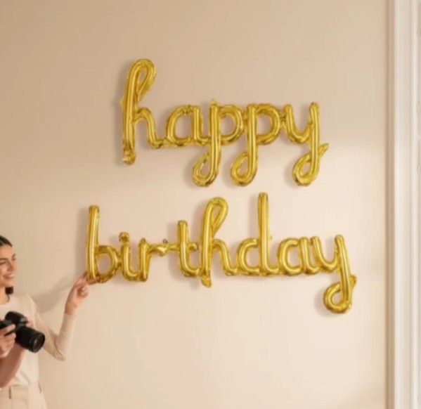 GOLD EL YAZISI "HAPPY BIRTHDAY" FOLYO BALON SETİ - MODERN VE ŞIK DOĞUM GÜNÜ DEKORU