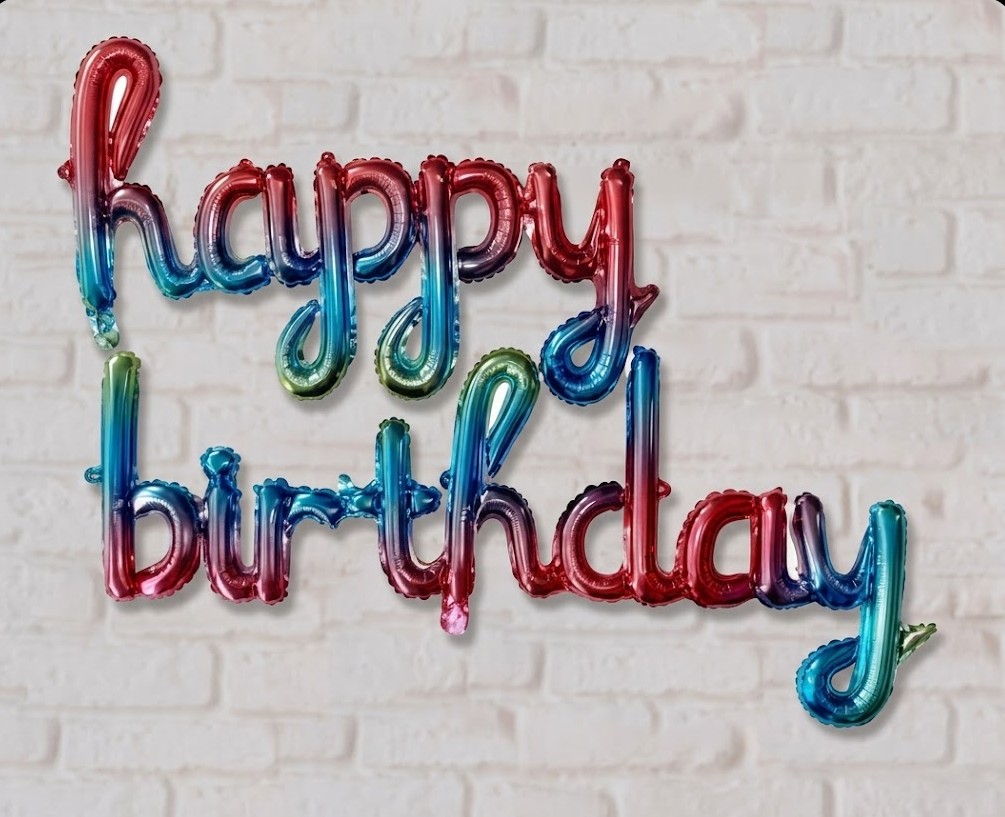 RENGARENK GRADIENT EL YAZISI "HAPPY BIRTHDAY" FOLYO BALON SETİ - MODERN DOĞUM GÜNÜ DEKORU