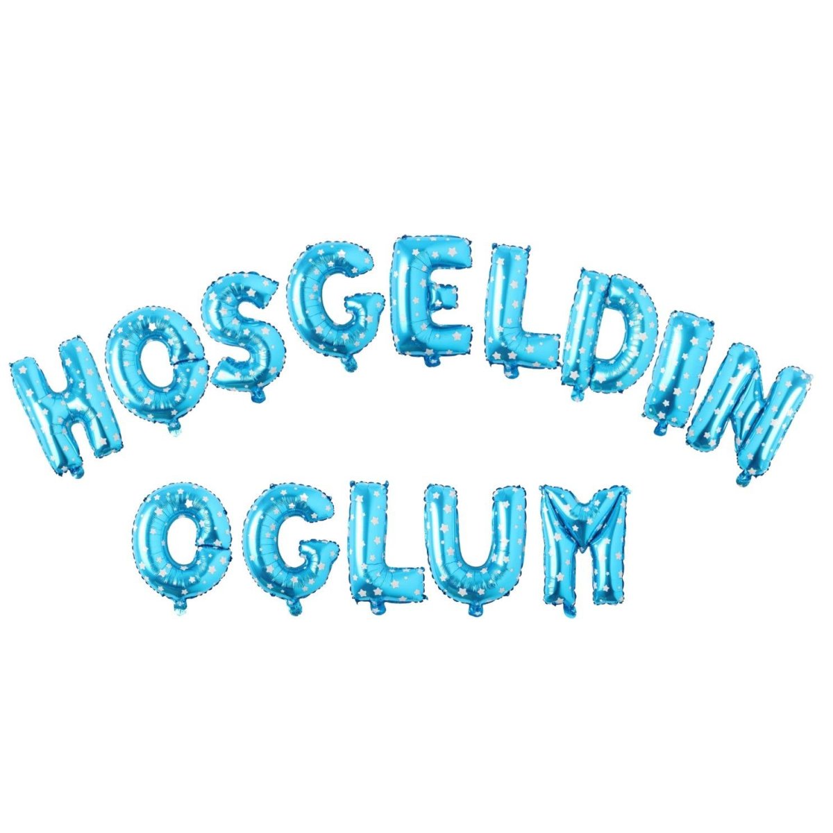 MAVİ YILDIZ DESENLİ "HOŞGELDİN OĞLUM" FOLYO BALON SETİ - 14 PARÇA 16 İNÇ YENİ DOĞAN DEKORU