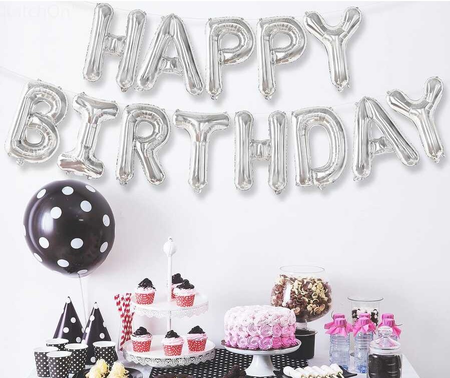 GÜMÜŞ "HAPPY BIRTHDAY" FOLYO BALON SETİ - 13 PARÇA 16 İNÇ MODERN DOĞUM GÜNÜ BANNER