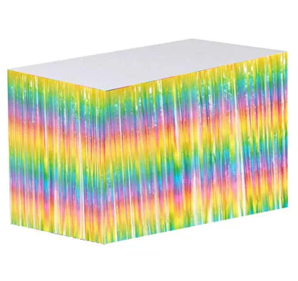 GÖKKUŞAĞI RENKLİ METALİK PÜSKÜLLÜ MASA ETEĞİ - 70X300 CM ENERJİK PARTİ DEKORASYONU