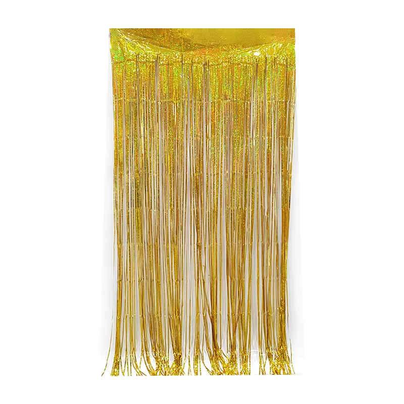GOLD SİMLİ METALİK PÜSKÜLLÜ ARKA FON PERDESİ - 90X200 CM IŞILTILI PARTİ DEKORASYONU