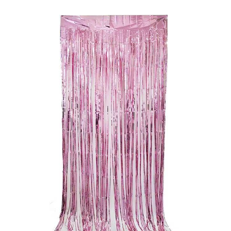 PEMBE METALİK PÜSKÜLLÜ ARKA FON PERDESİ - 90X200 CM ŞIK PARTİ DEKORASYONU