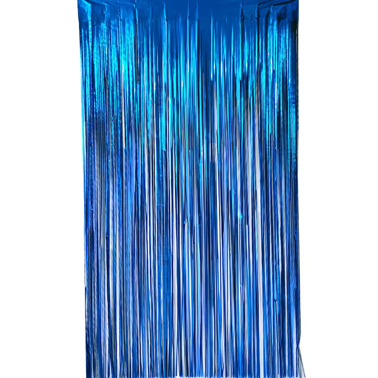 MAVİ METALİK PÜSKÜLLÜ ARKA FON PERDESİ - 90X200 CM CANLI PARTİ DEKORASYONU