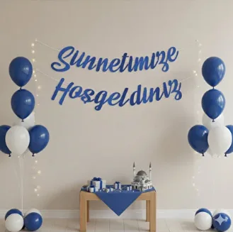 SÜNNETİMİZE HOŞGELDİNİZ YAZILI LACİVERT BANNER - 2 PARÇA ASILABİLİR SÜNNET SÜSÜ