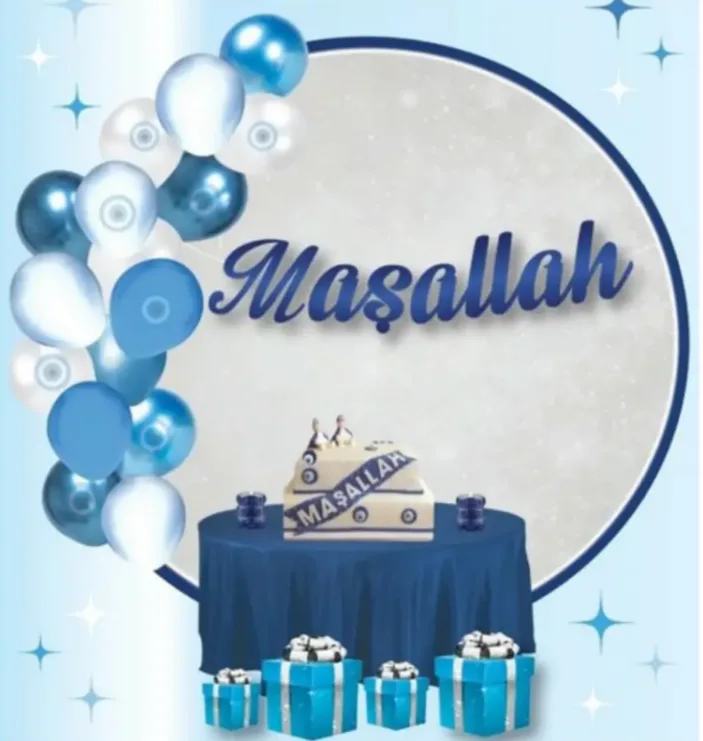 MAŞALLAH YAZILI LACİVERT SÜNNET BANNER - 100X20 CM ASILABİLİR PARTİ SÜSÜ