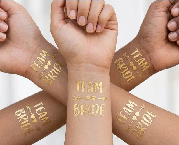 Gold Geçi̇ci̇ Dövme – "team Bride" Yazili Kalpli̇ Ok Fi̇gürlü Bekarliğa Veda Aksesuari
