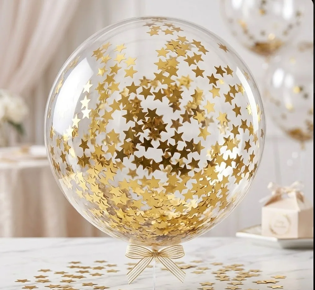Yildiz Şeki̇lli̇ Pul Şeffaf Balon Süsü (gold) 2. fotoğraf