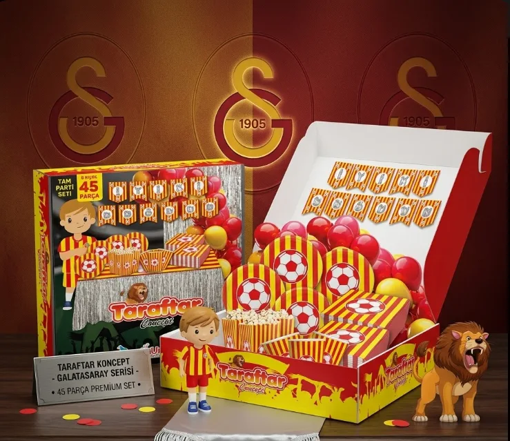 Galatasaray Taraftar Temali 45 Parça Lüks Doğum Günü Parti̇ Seti̇ - Parti̇ Vi̇va