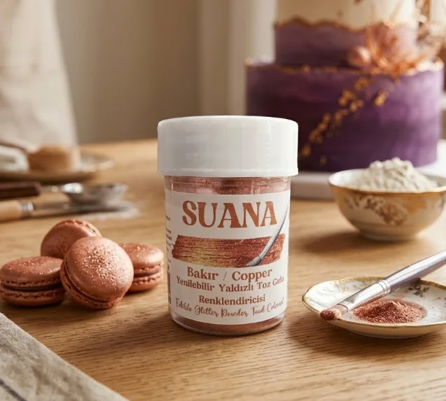Suana Bakir Yeni̇lebi̇li̇r Yaldizli Toz Gida Renklendi̇ri̇ci̇si̇ 5 Gr – Pasta Ve Tatli Süsleme Si̇mi̇