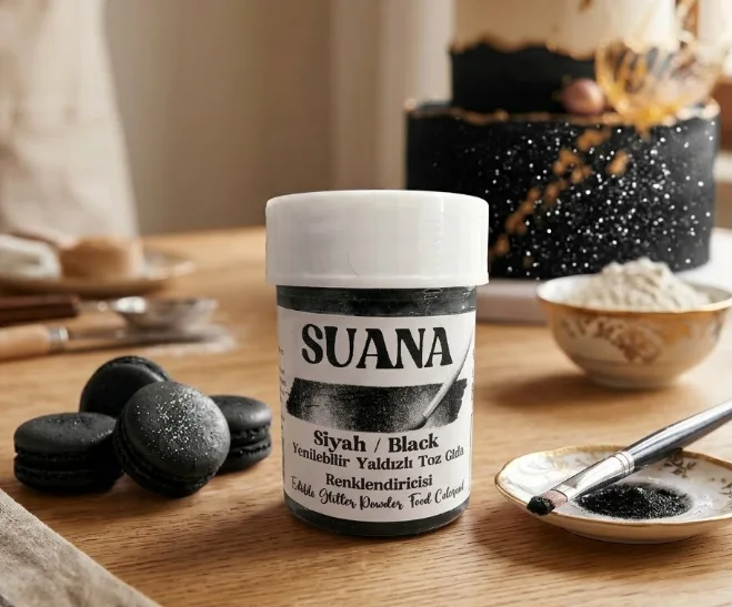 Suana Si̇yah Yeni̇lebi̇li̇r Yaldizli Toz Gida Renklendi̇ri̇ci̇si̇ 5 Gr – Pasta Ve Tatli Süsleme Si̇mi̇